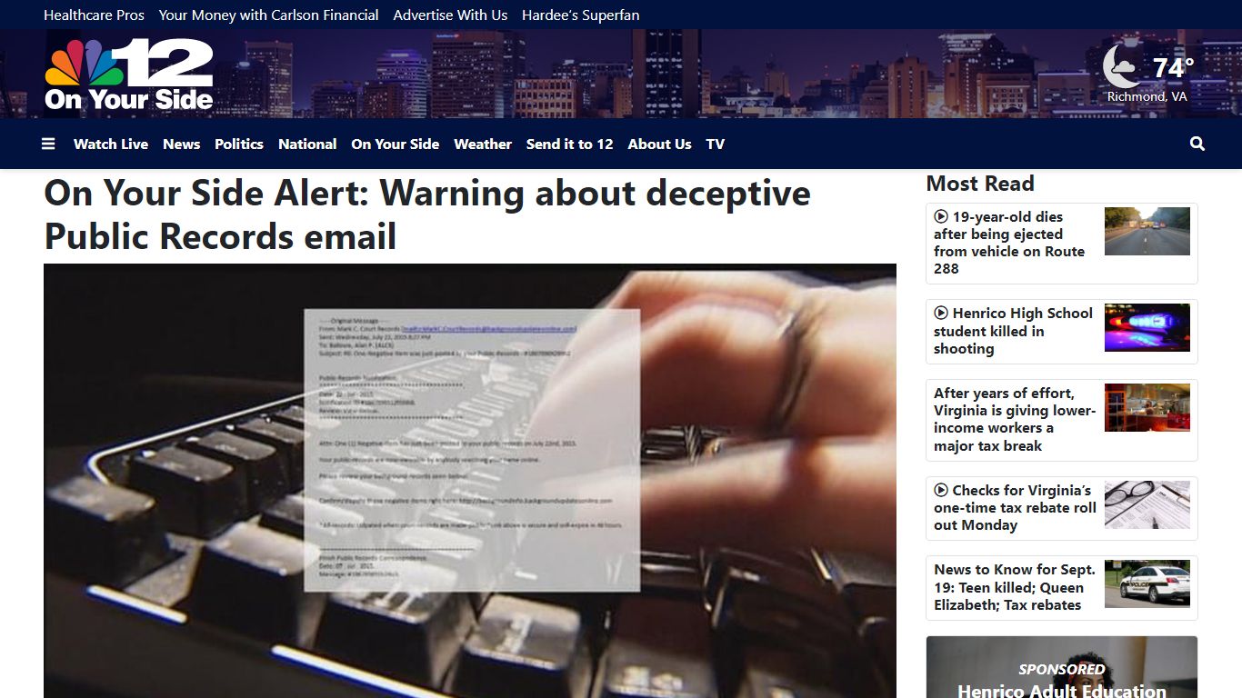 On Your Side Alert: Warning about deceptive Public Records email - NBC12