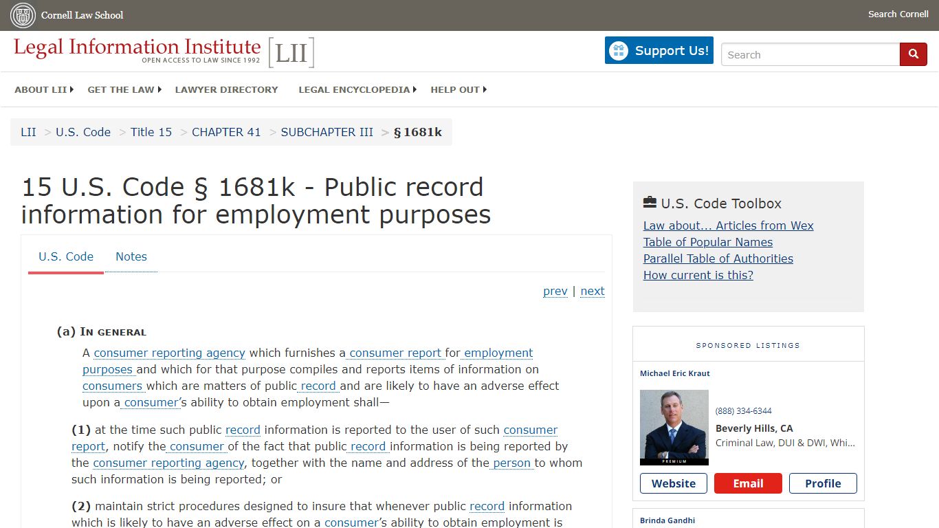 15 U.S. Code § 1681k - Public record information for employment ...
